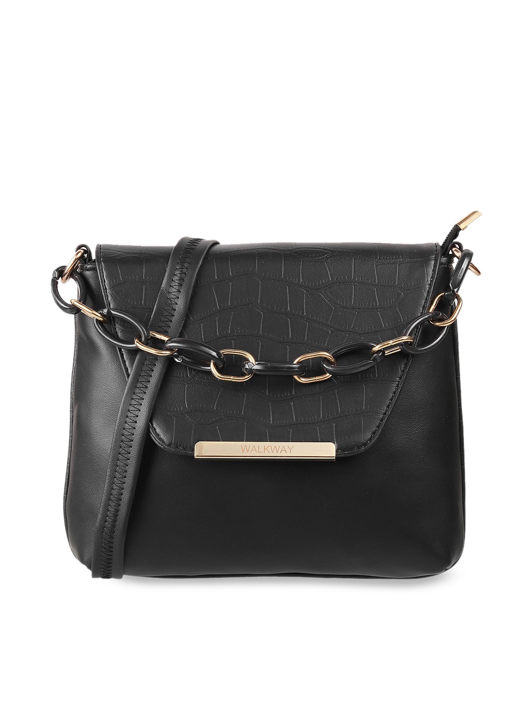 

WALKWAY by Metro Black Textured Structured Sling Bag