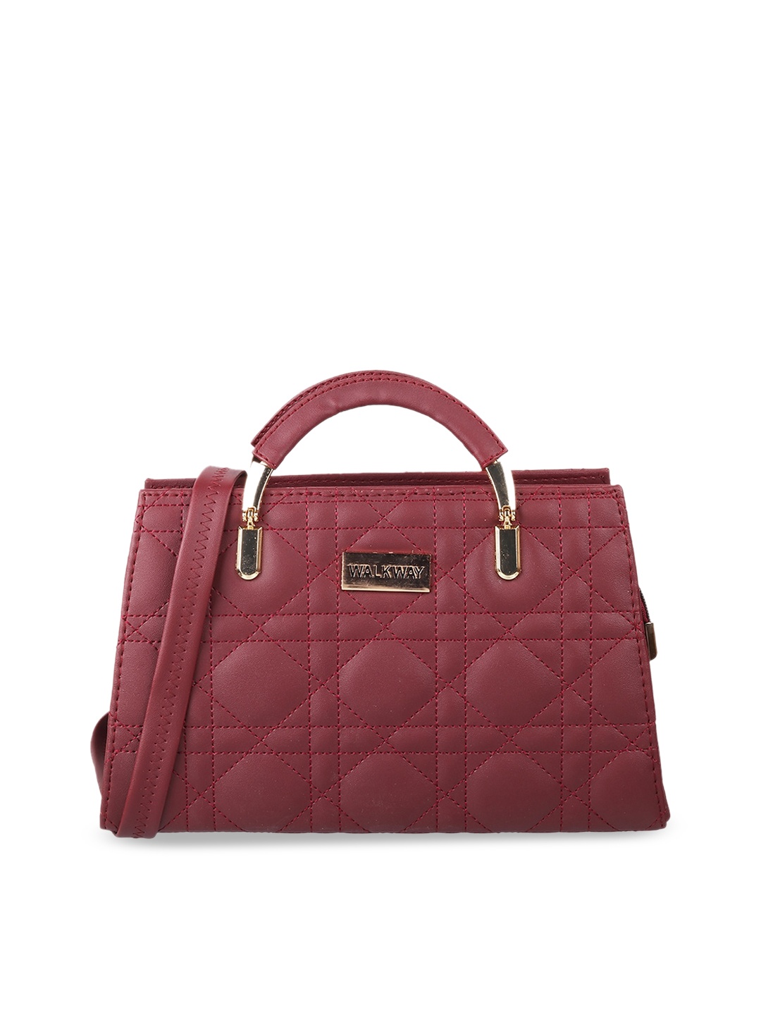 

WALKWAY by Metro Maroon Structured Handheld Bag with Quilted