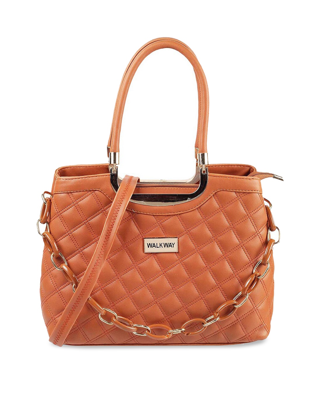 

WALKWAY by Metro Tan Textured Structured Handheld Bag with Quilted