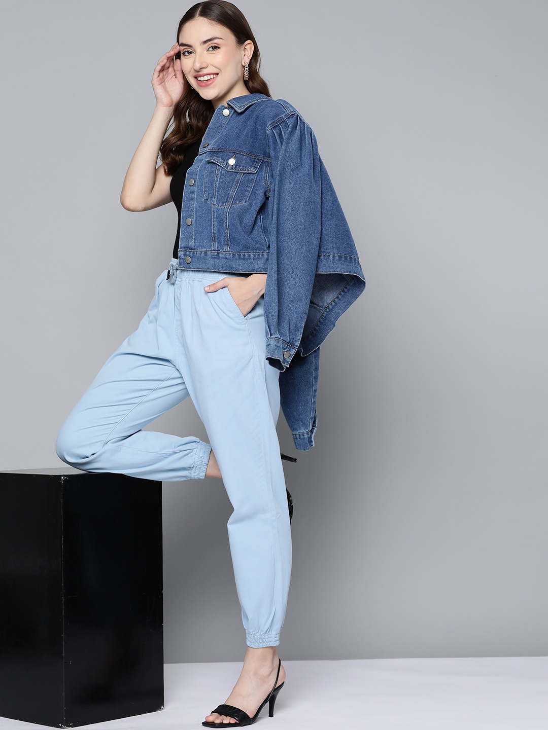 

HERE&NOW Women Blue Solid Woven Joggers
