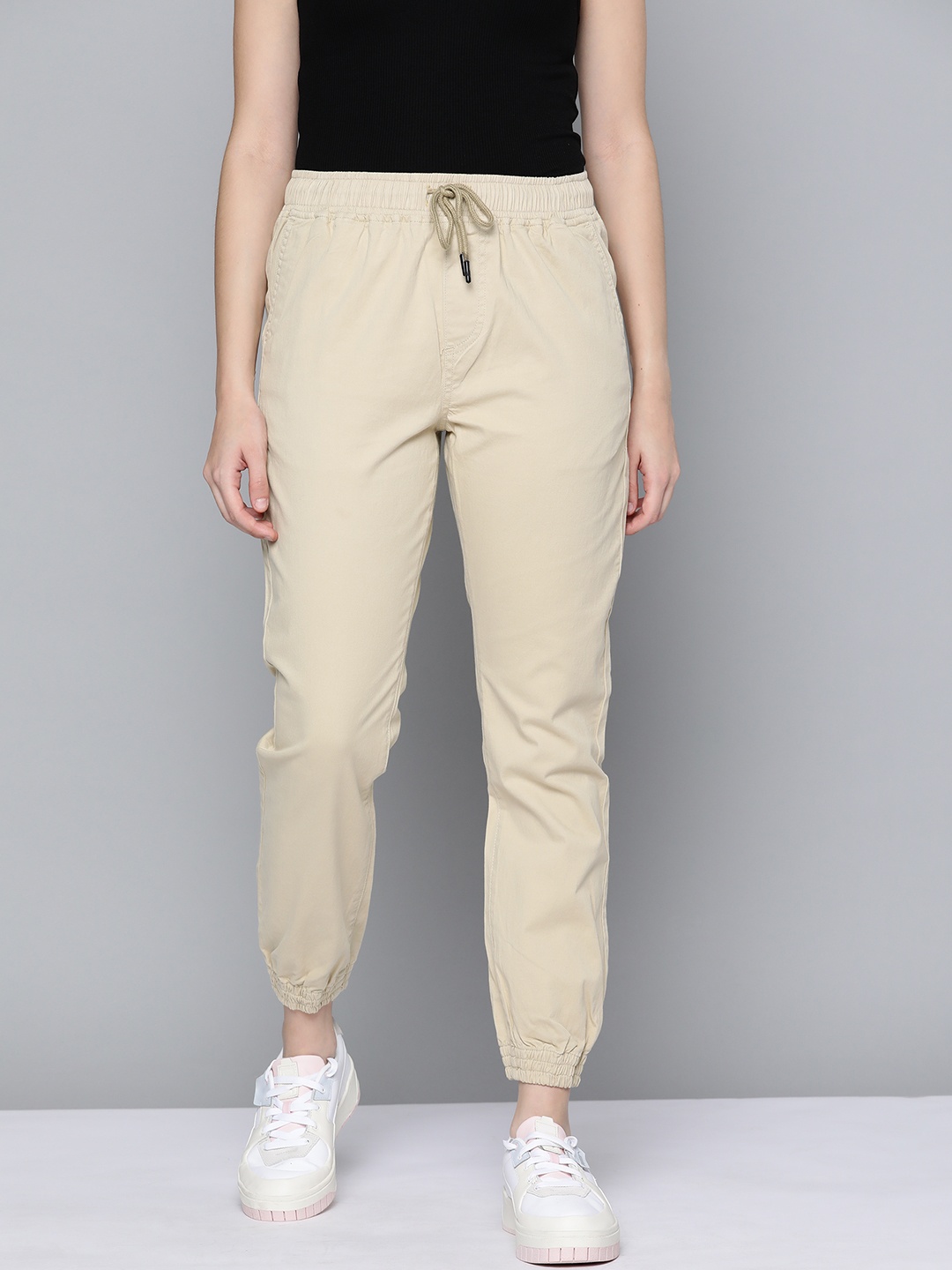 

HERE&NOW Women Beige Solid Woven Joggers