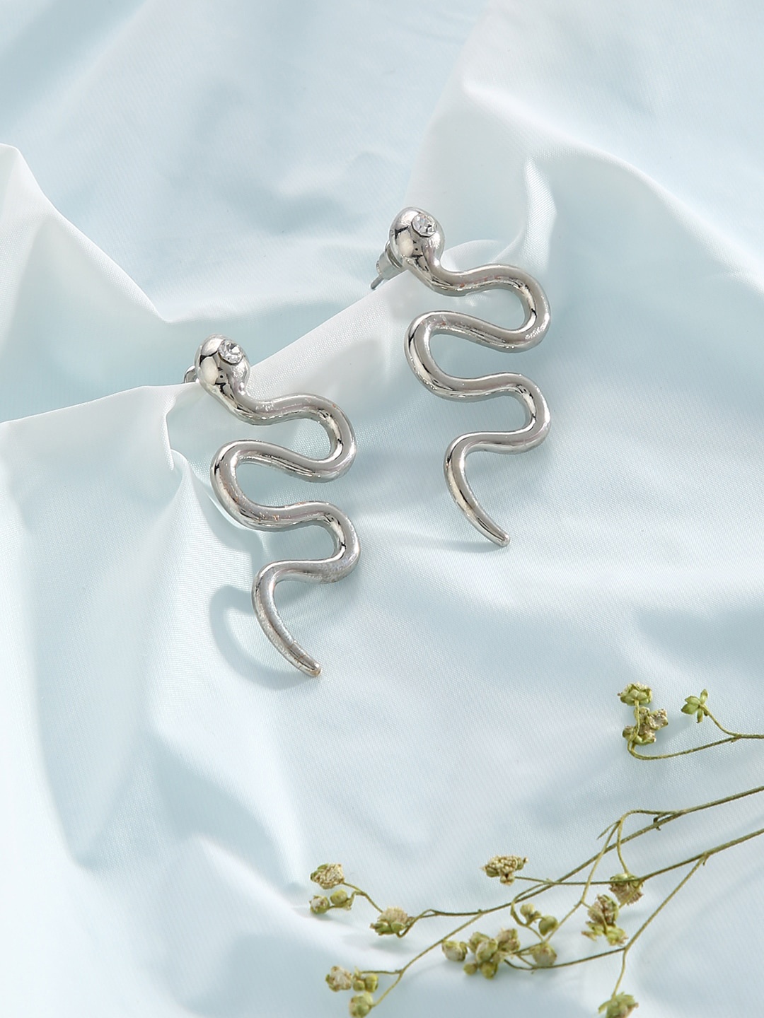 

Just Peachy Silver-Plated Snake Shaped Drop Earrings