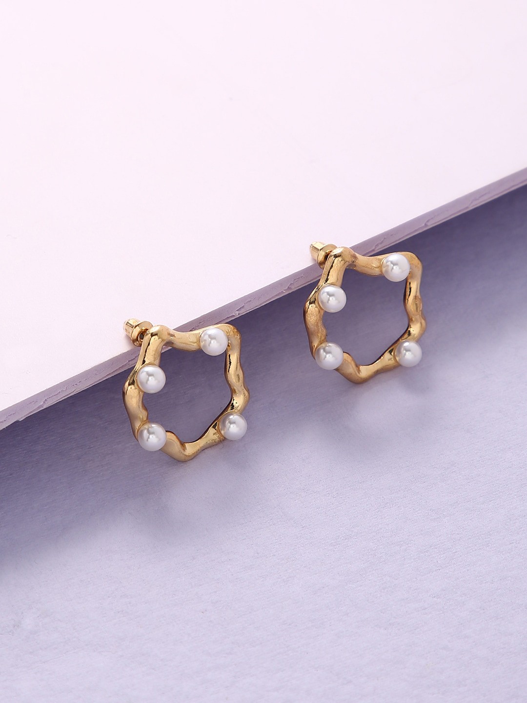 

justpeachy Gold-Plated & White Contemporary Drop Earrings