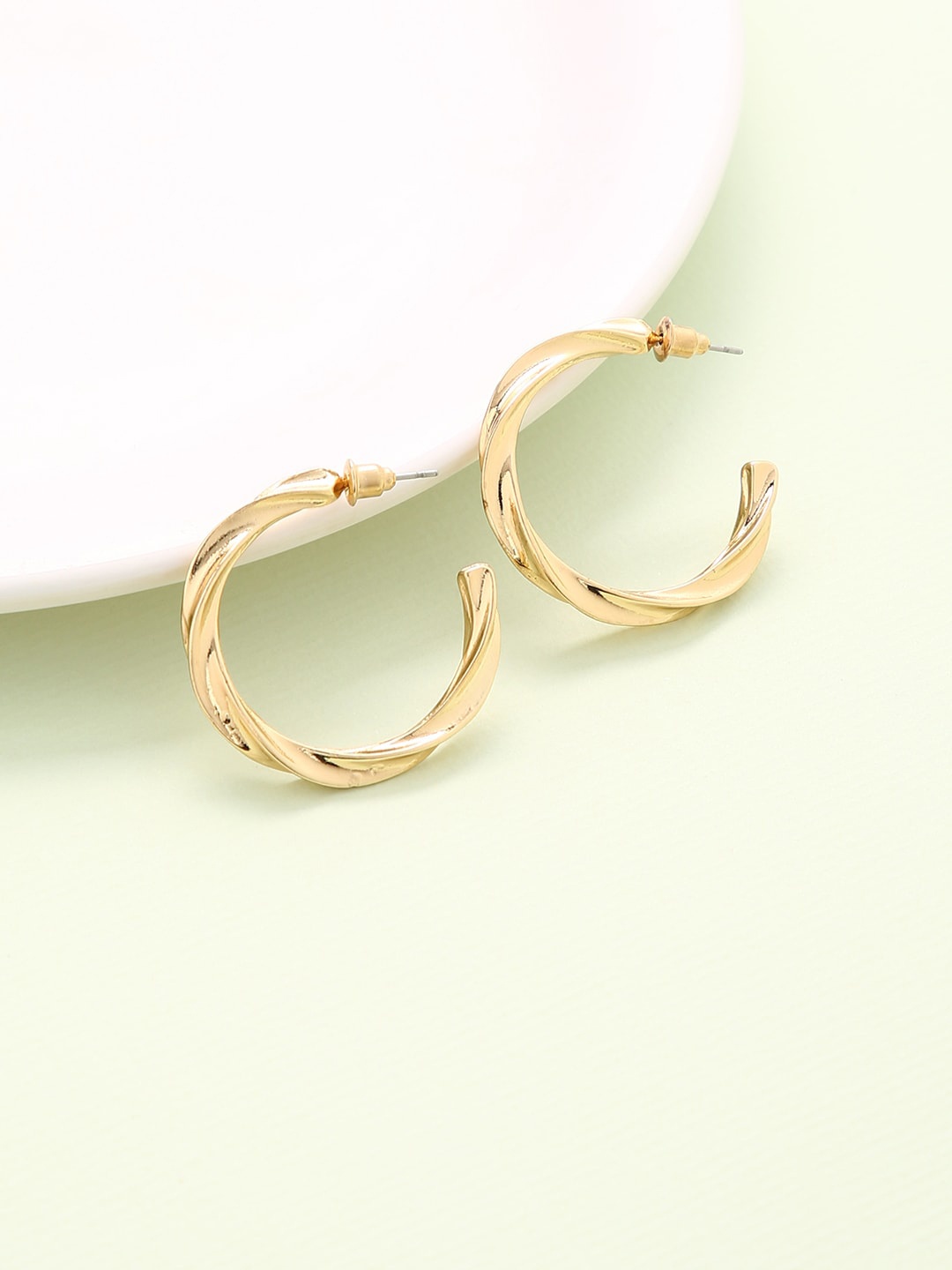 

justpeachy Gold-Toned Contemporary Half Hoop Earrings