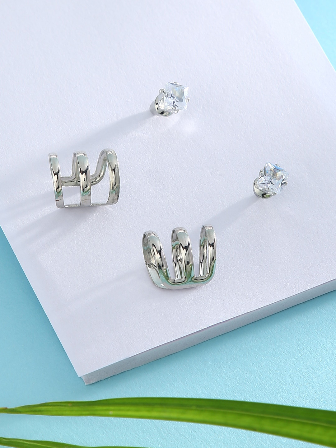 

justpeachy Silver-Toned Contemporary Studs Earrings