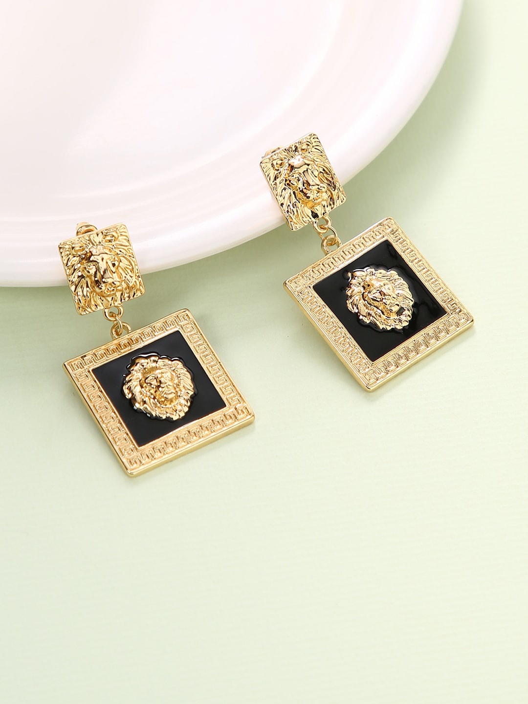 

Sepia Gold-Toned & Black Contemporary Drop Earrings