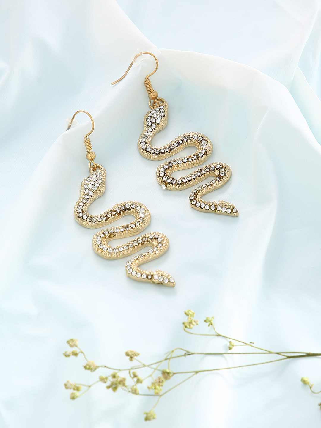 

Sepia Gold-Plated & White Snake Shaped Drop Earrings