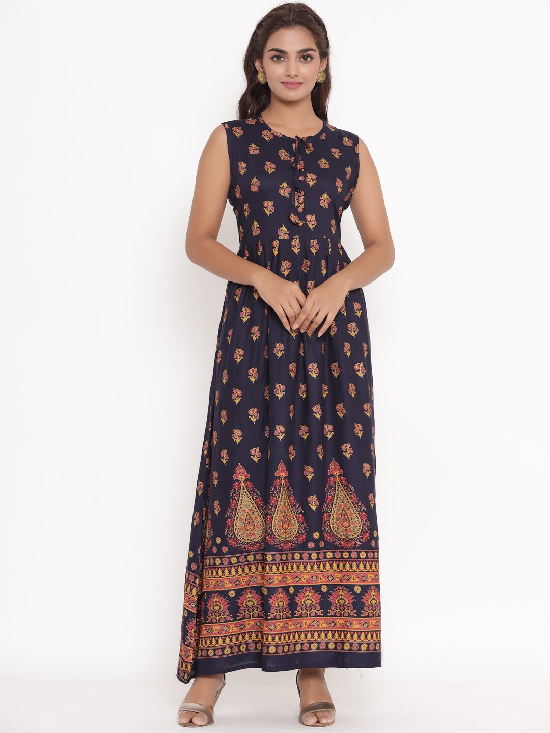 

VEDANA Navy Blue Ethnic Motifs Ethnic Maxi Dress