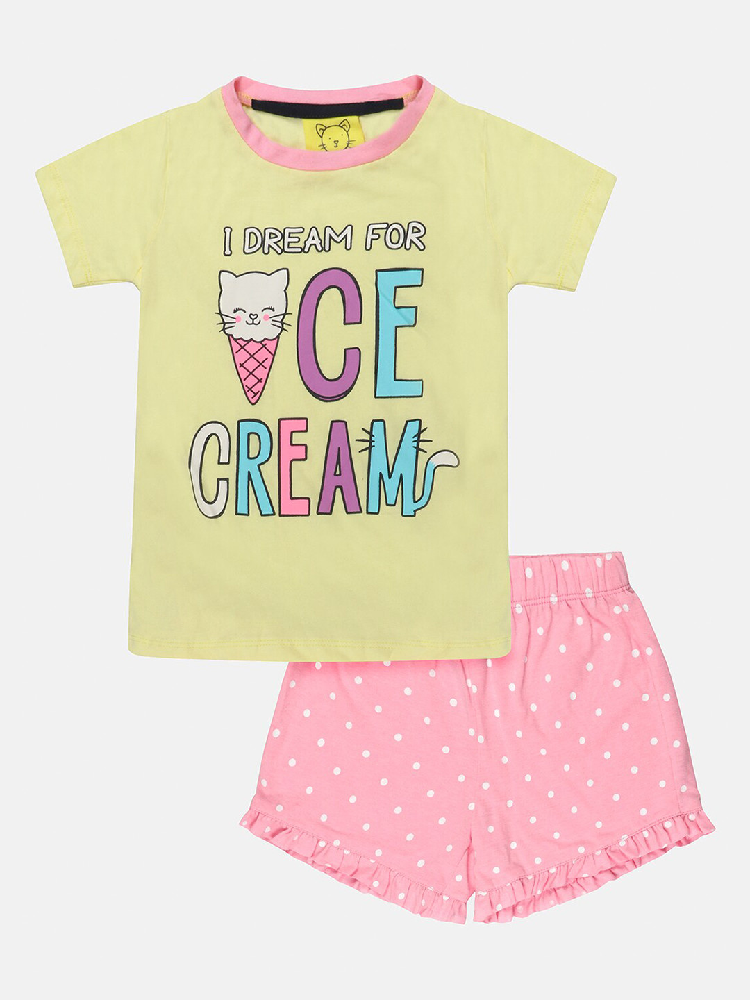 

Lazy Shark Girls Yellow & Pink Printed T-shirt with Shorts