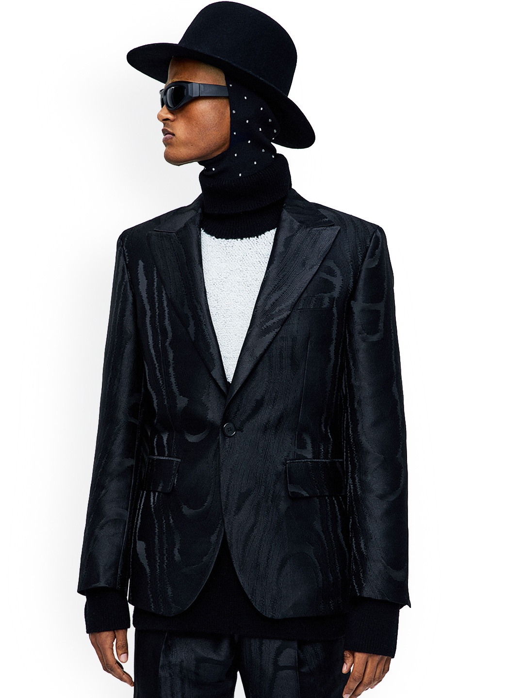 

H&M Black Jacquard-Patterned Cut-Out Blazer