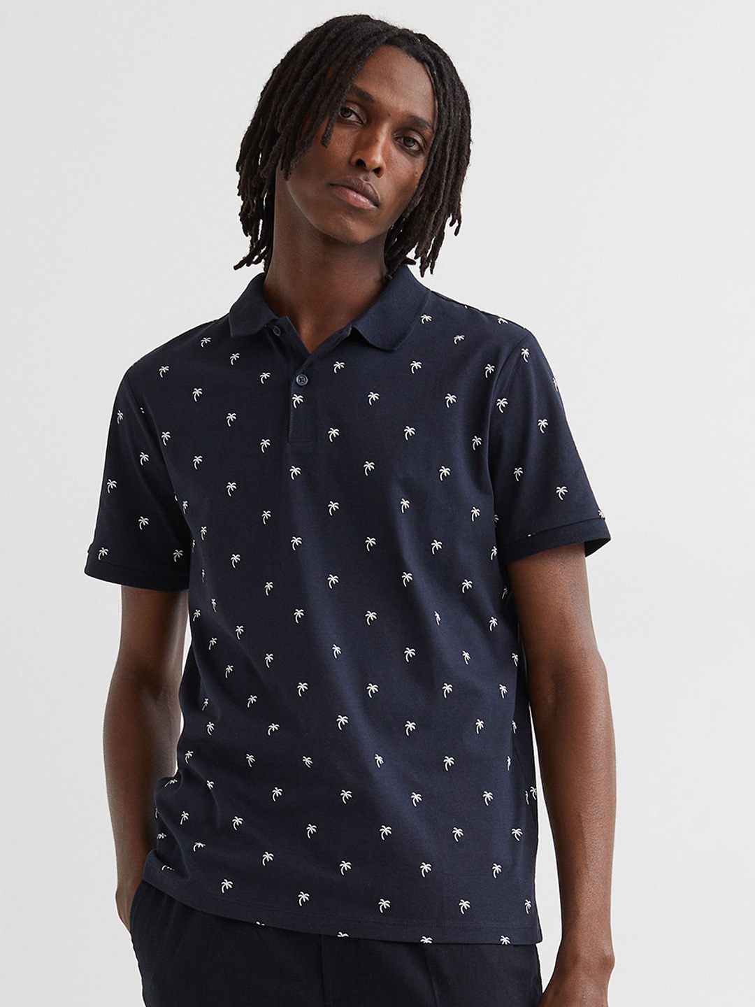 

H&M Men Blue Slim Fit Patterned Polo Shirt