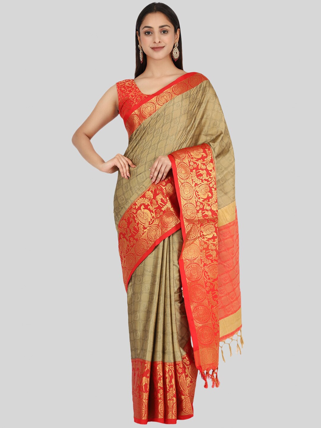 

Mitera Beige & Red Woven Design Saree