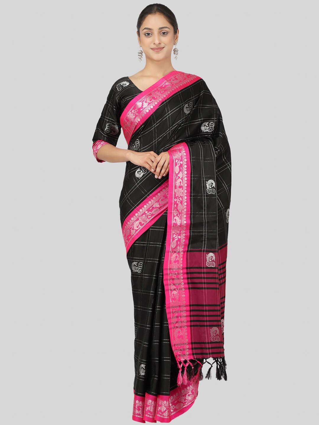 

Mitera Black & Pink Woven Design Saree