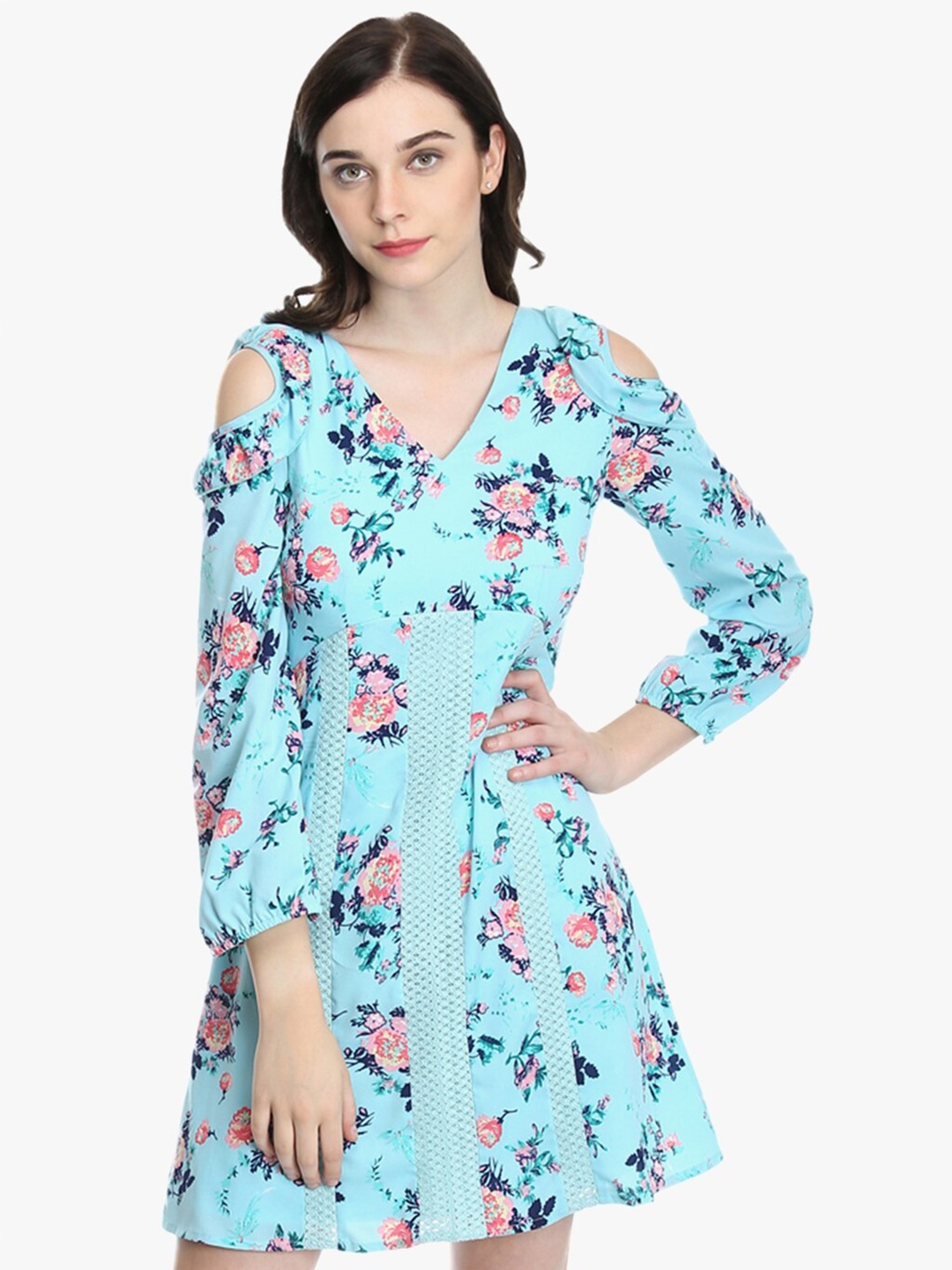 

DODO & MOA Blue Floral Crepe A-Line Dress