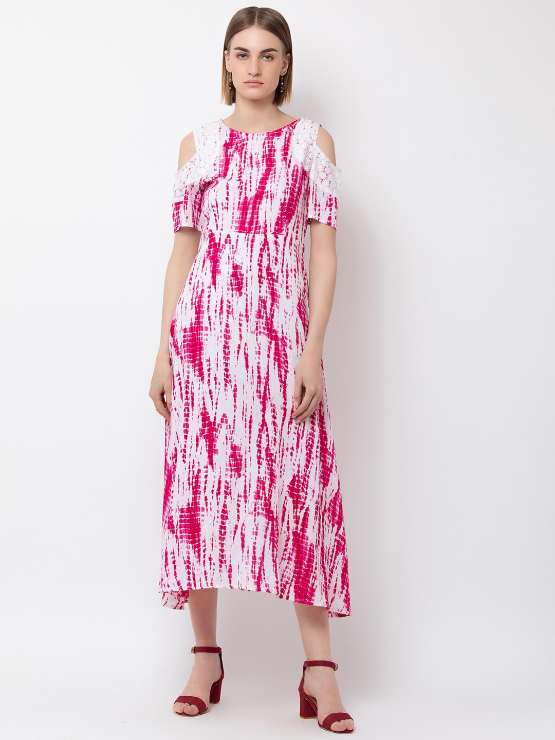 

DODO & MOA White & Pink Tie and Dye Midi Dress