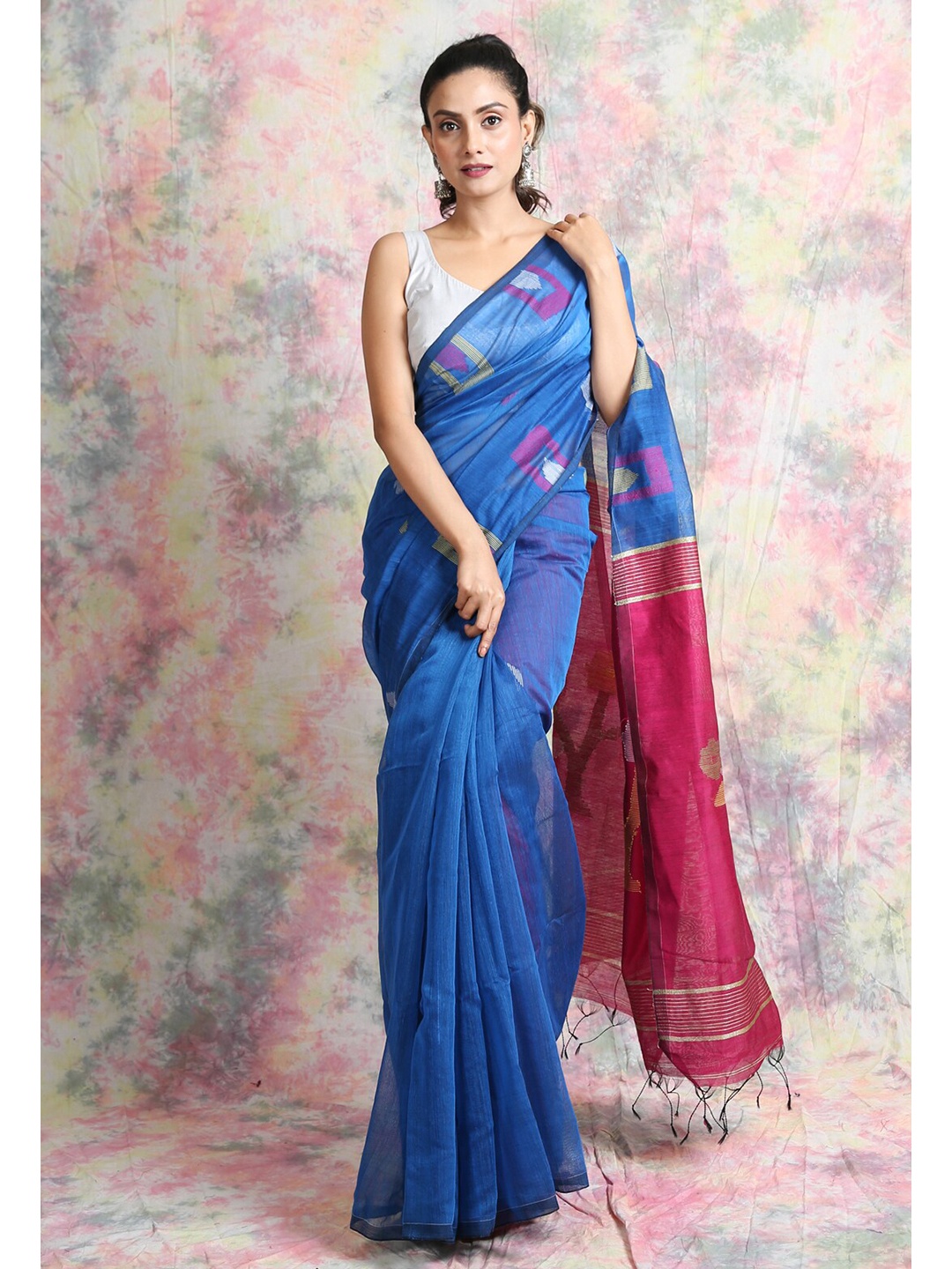 

Charukriti Blue & Maroon Woven Design Saree