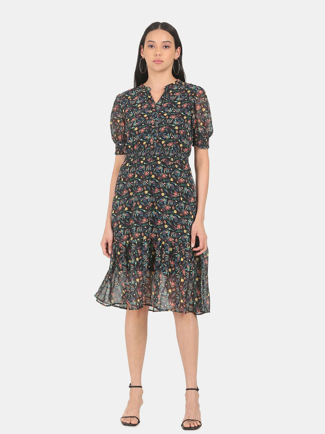 

Cherokee Black & Pink Floral Printed Dress