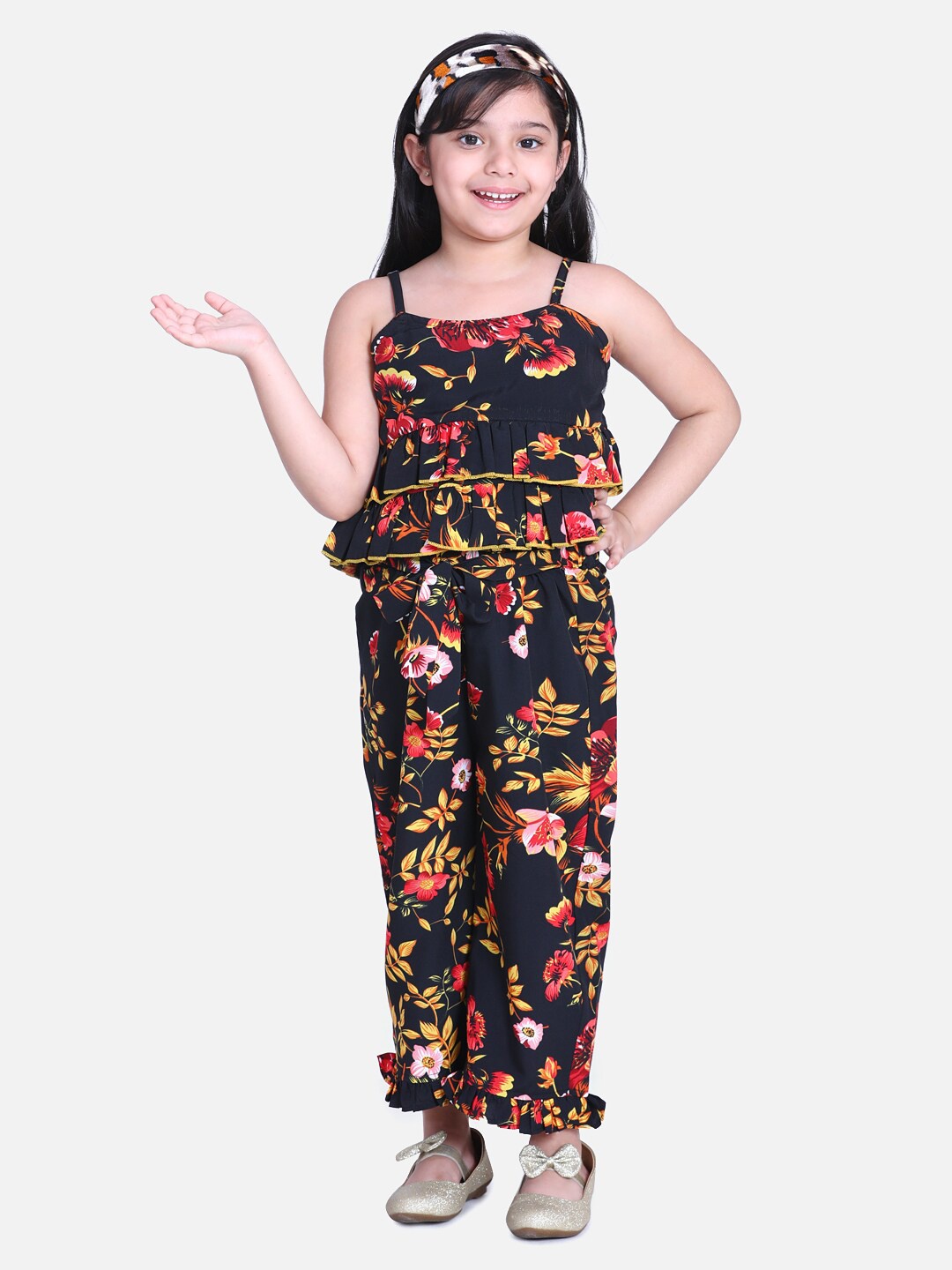 

Cutiekins Girls Black & Yellow Printed Top with Palazzos