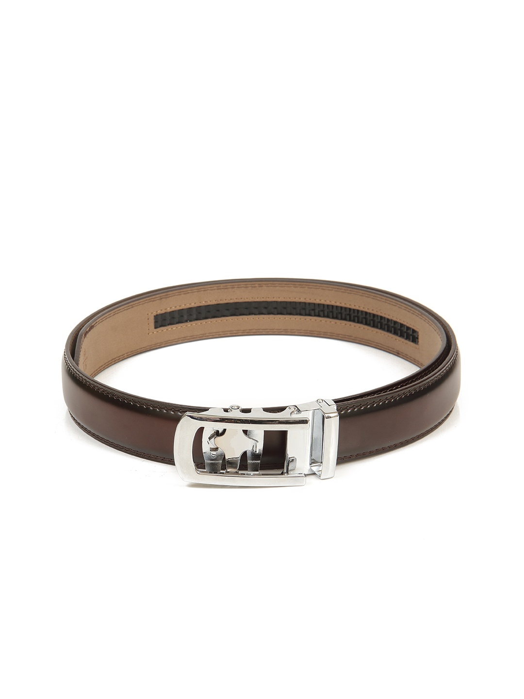 

Calvadoss Men Brown Textured PU Magnetic No Holes Formal Belt