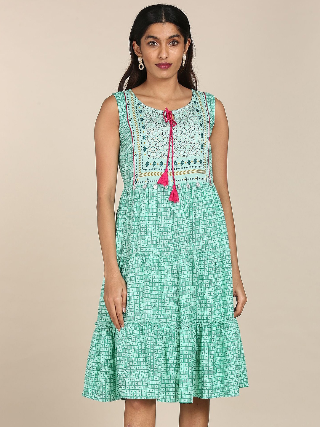 

Karigari Green A-Line Midi Dress