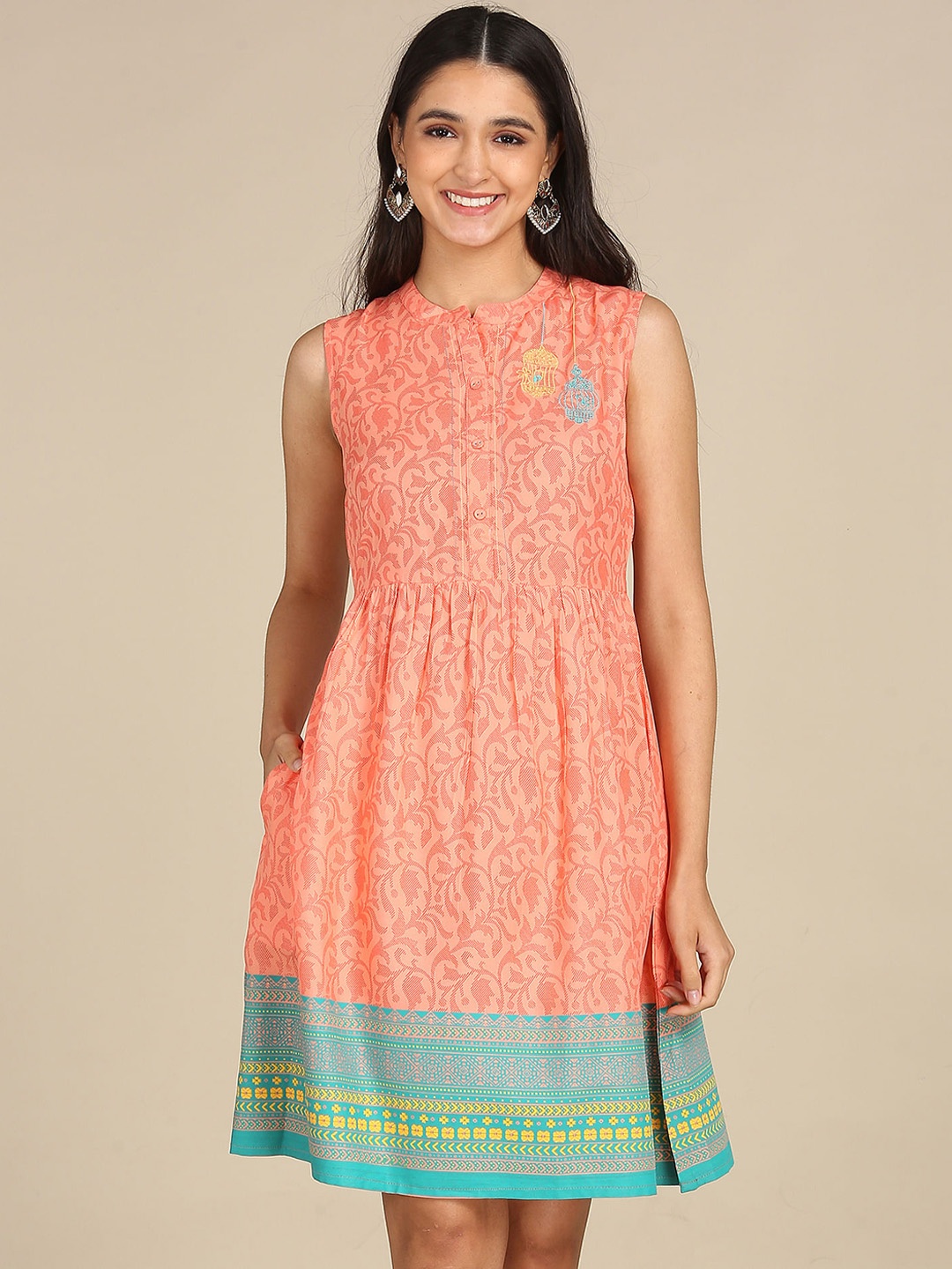 

Karigari Peach-Coloured A-Line Dress