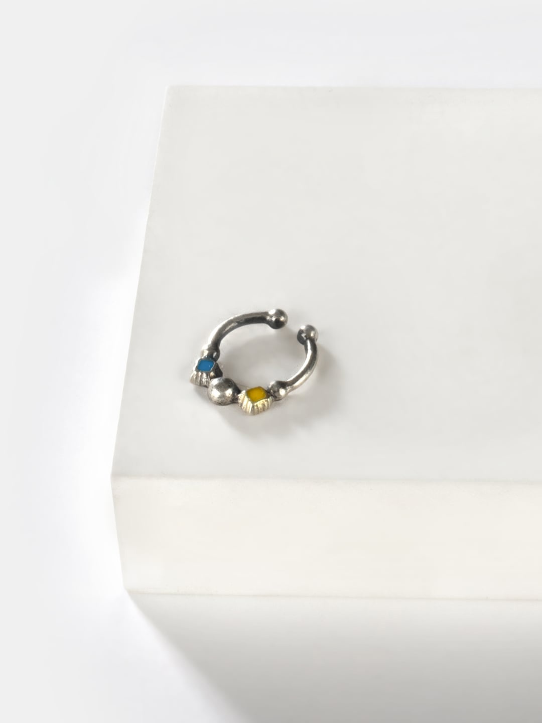 

SHAYA Oxidized 925 Silver Silver-Toned & Blue & Yellow Enameled Septum Nosering
