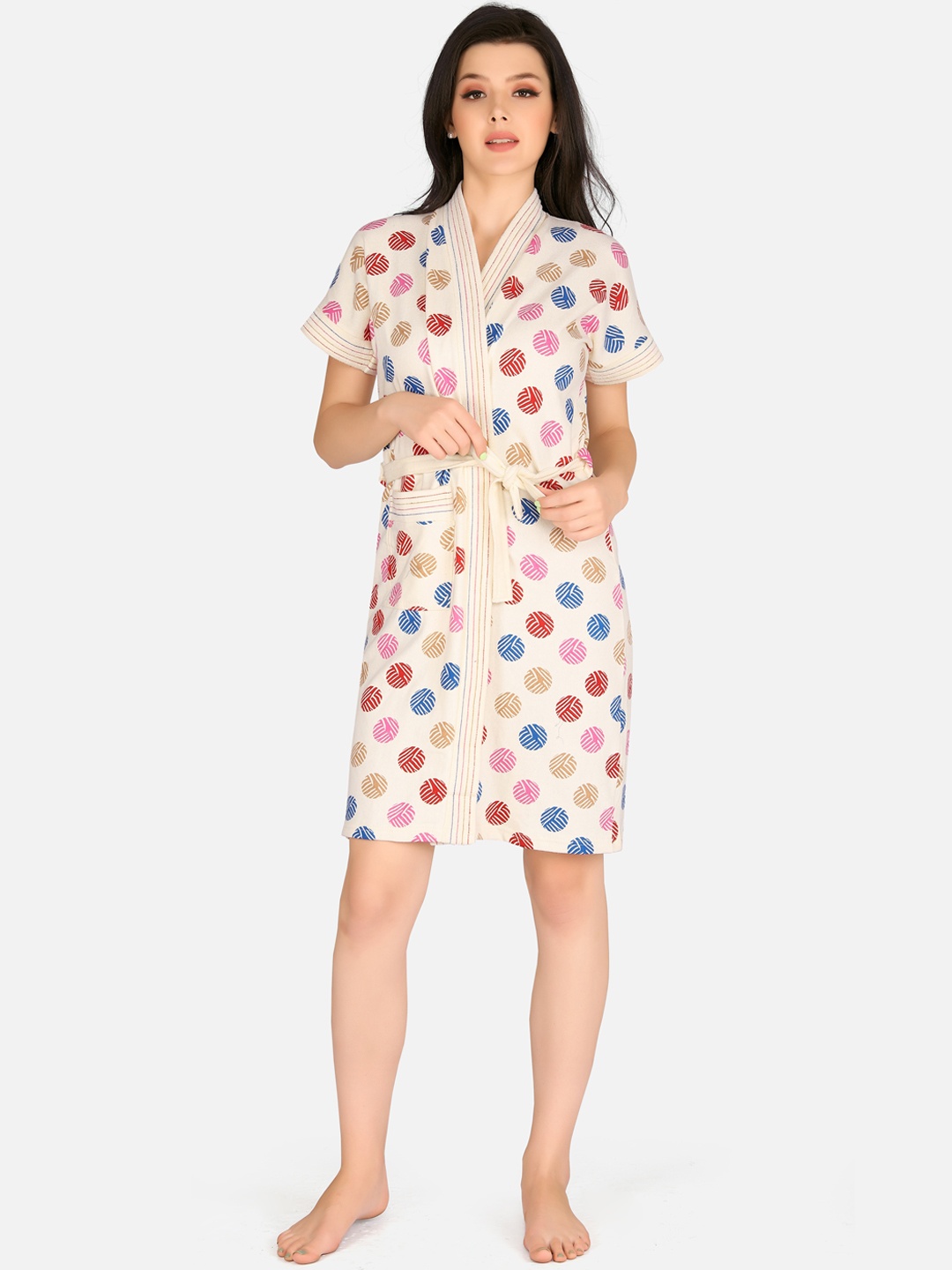 

Sand Dune Women Mustard Yellow Printed Bath Robe