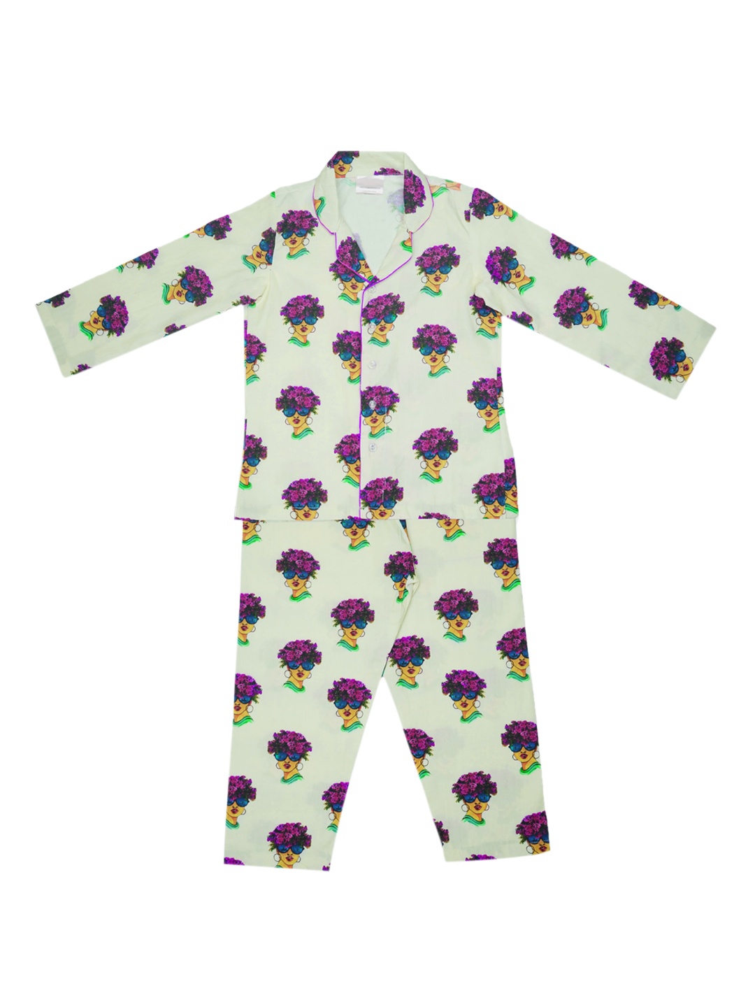 

Little Musketeer Girls Sea Green & Purple Printed Night Suit