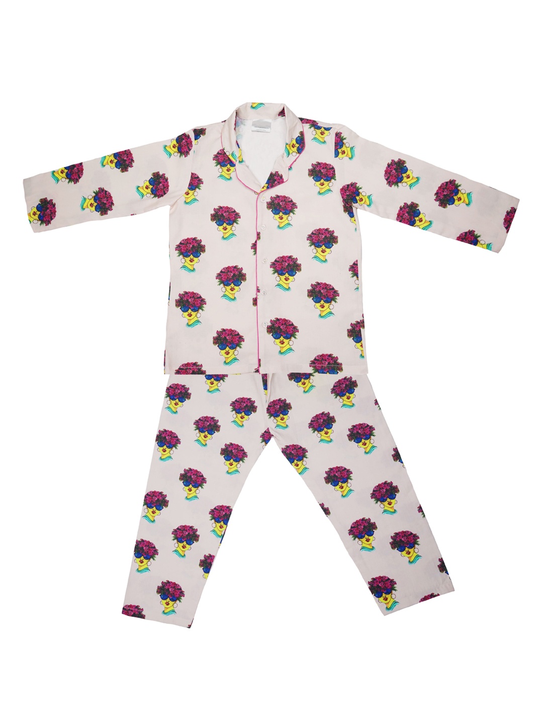 

Little Musketeer Girls Peach-Coloured Printed Night suit