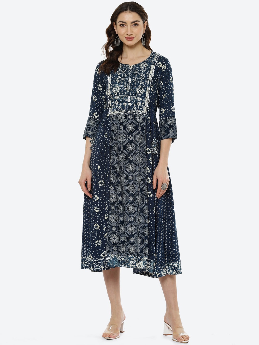 

Biba Women Navy Blue & Navy Blue Printed Kurta