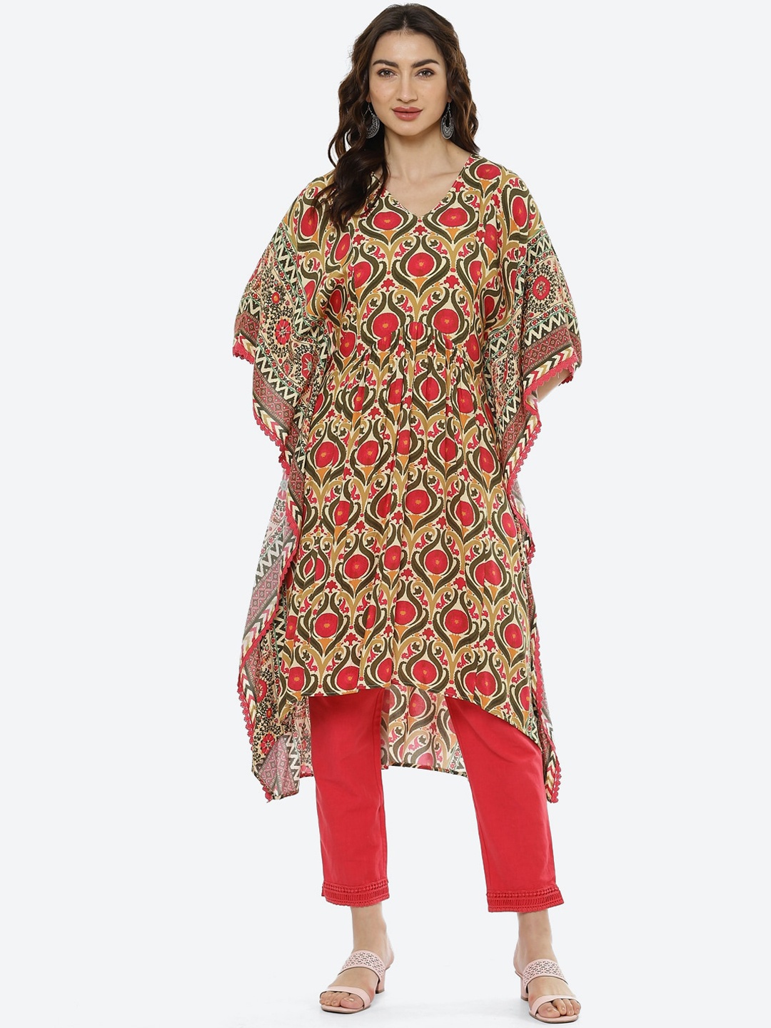 

Biba Women Pink Floral Printed Pure Cotton Kurta with Trousers