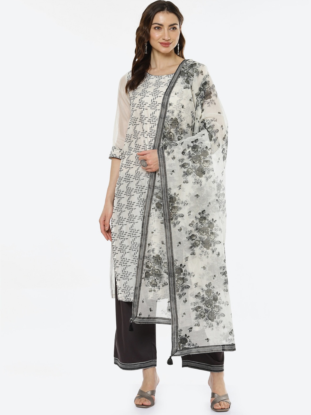 

Biba Women Off White Floral Printed Kurta Set