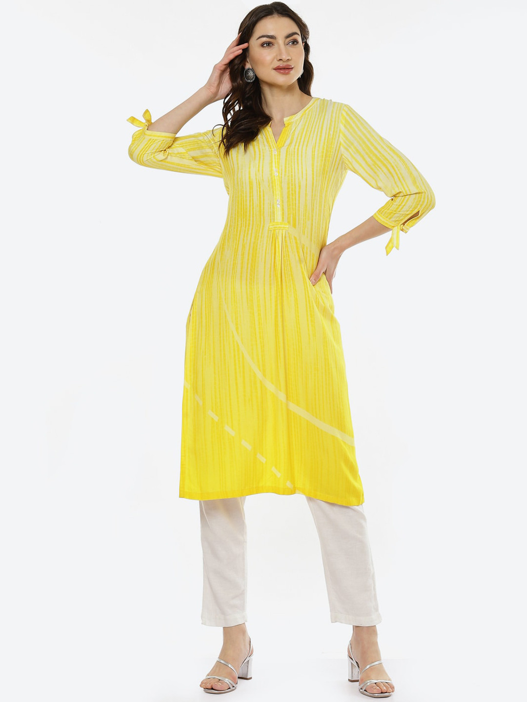 

Biba Women Yellow Striped Kurta