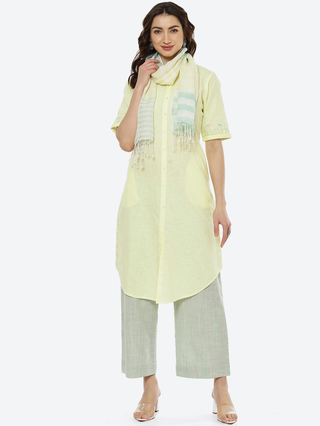 

Biba Women Yellow Pure Cotton Kurti with Palazzos