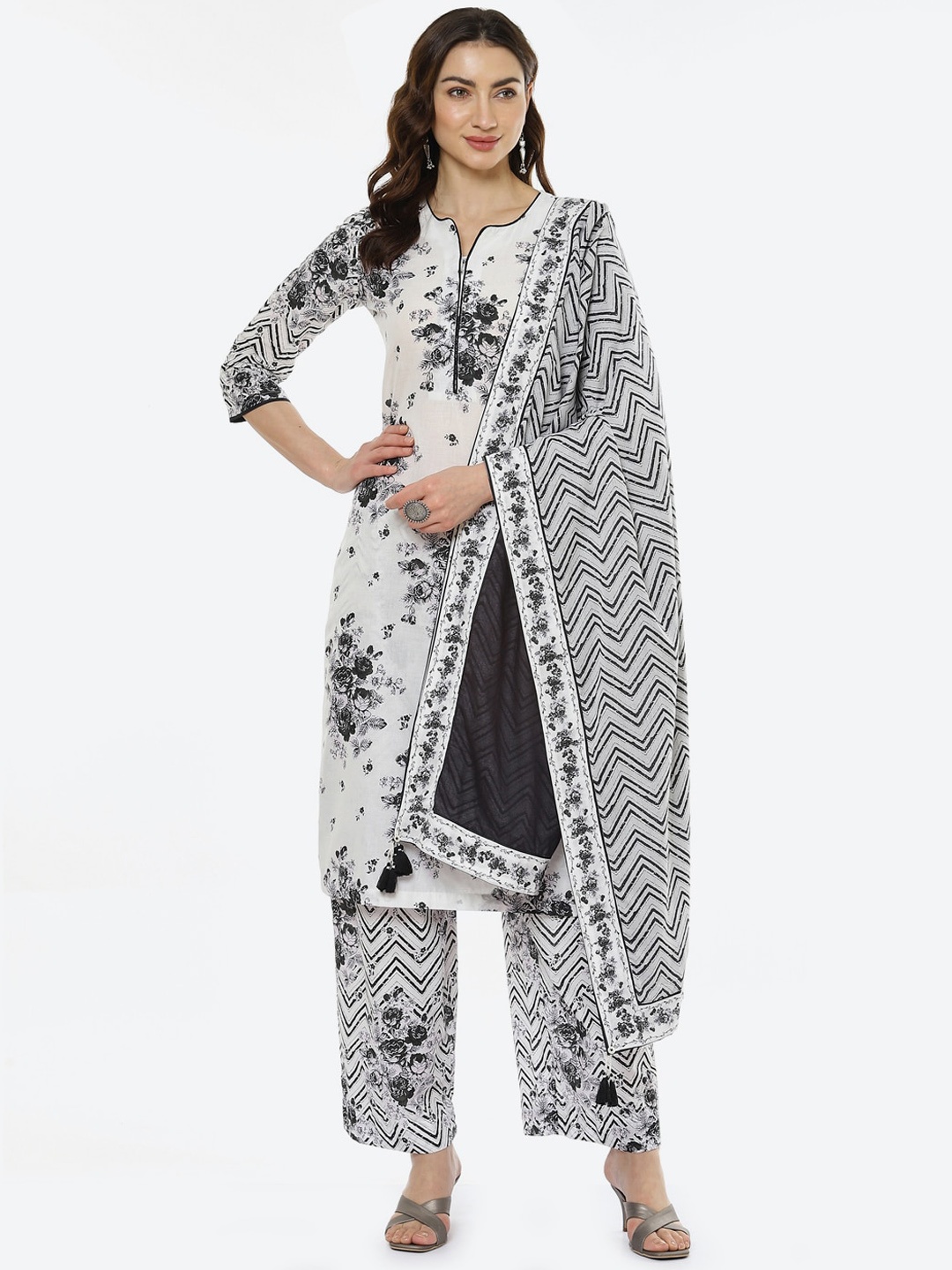 

Biba Women White Printed Pure Cotton Kurta Set