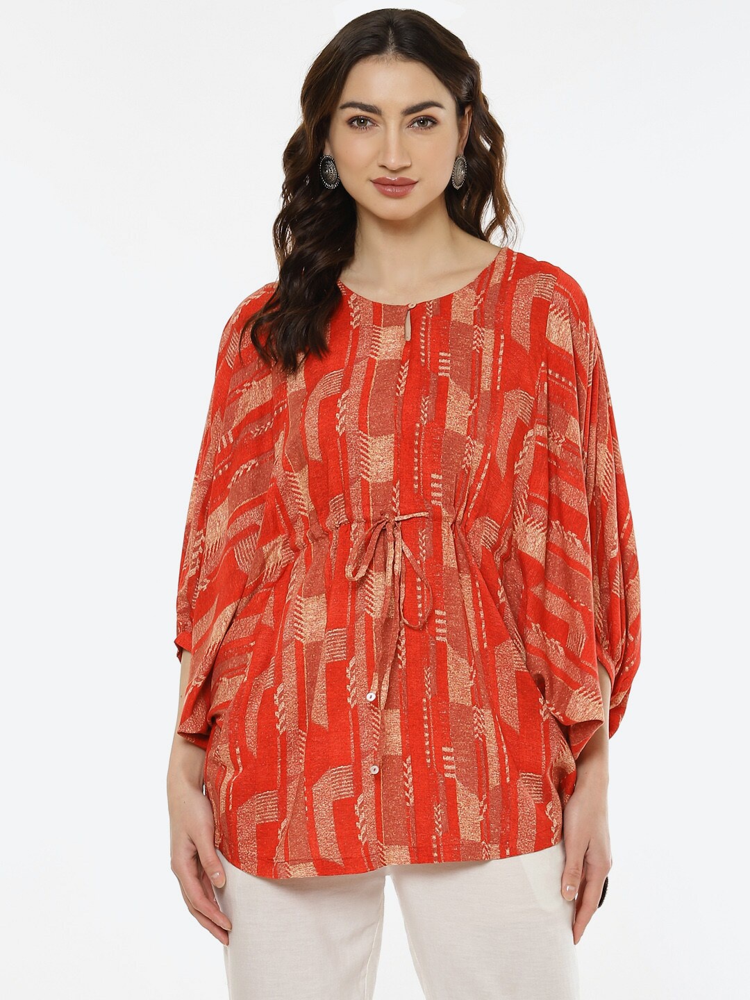 

Biba Red & Beige Geometric Printed Kurti