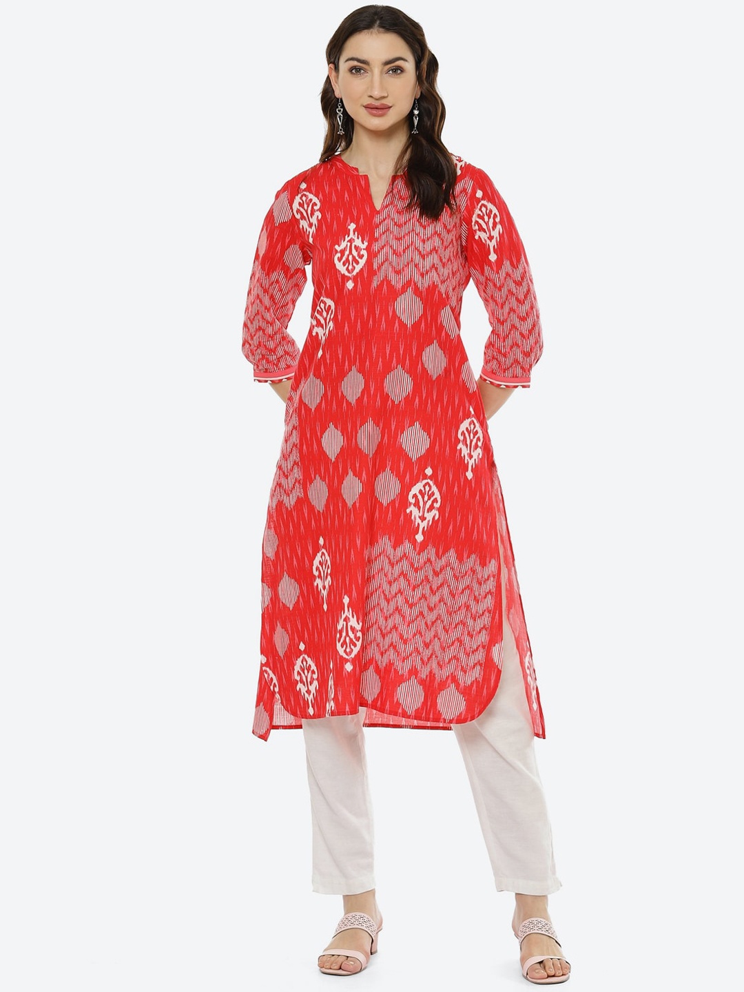 

Biba Women Red & White Printed Cotton Kurta