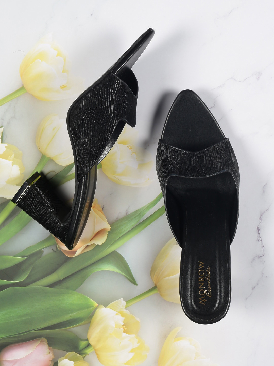 

Monrow Women Black Textured Block Heels