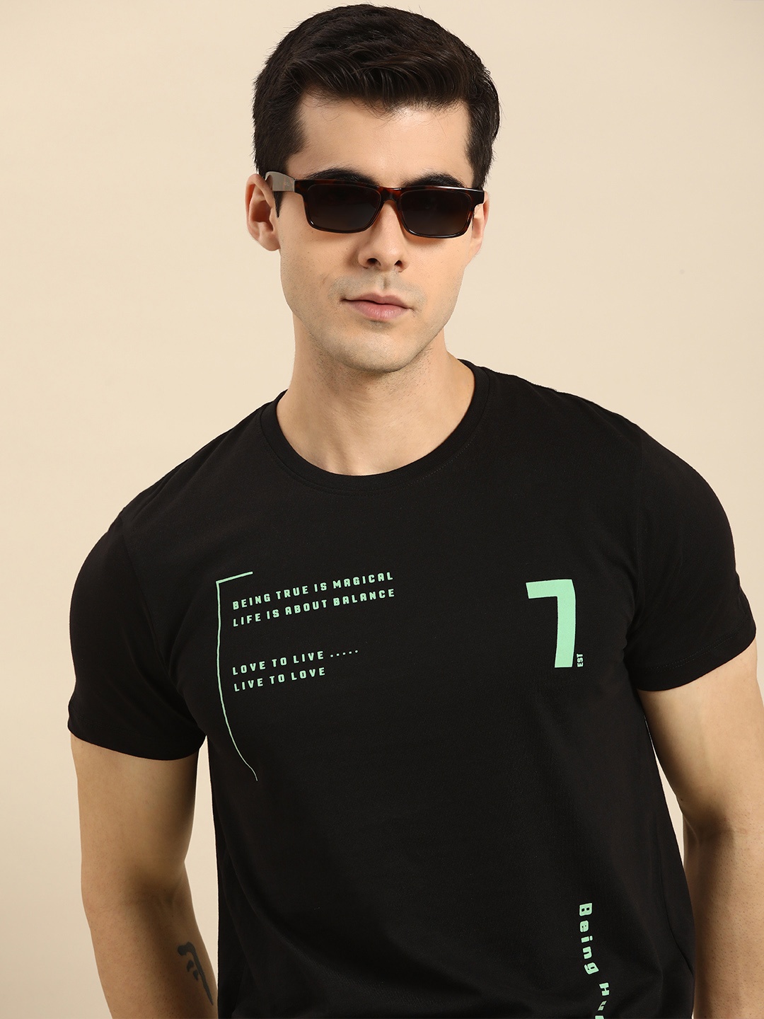 

Being Human Men Black Typography Printed Pure Cotton Casual T-shirt
