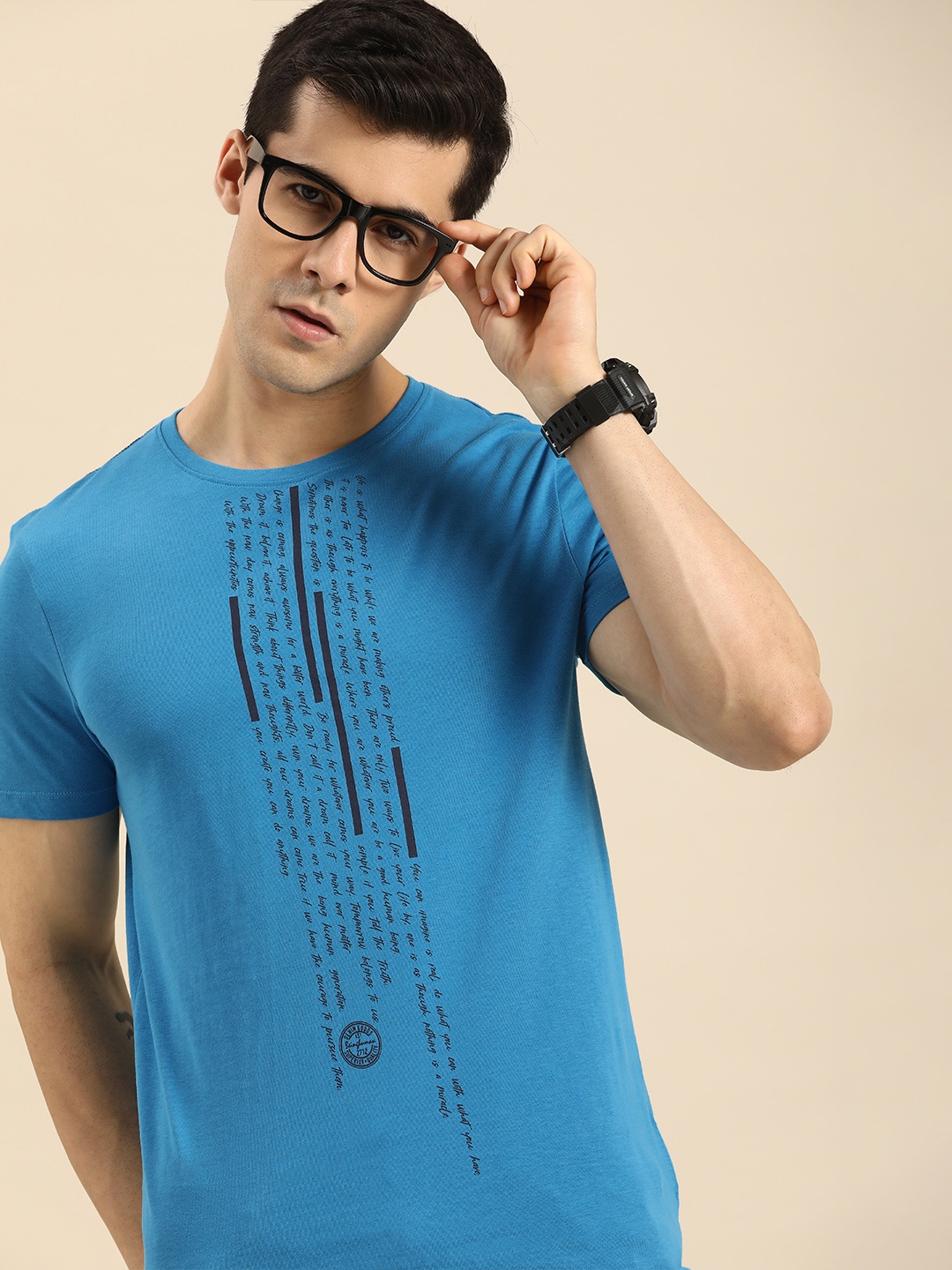 

Being Human Men Blue Typography Printed Pure Cotton T-shirt
