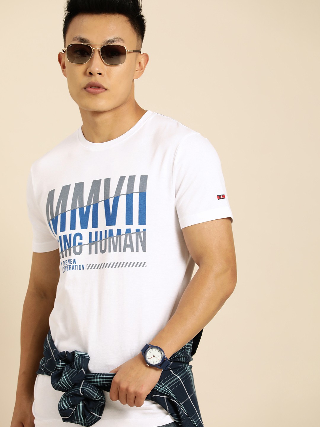 

Being Human Men White & Blue Typography Printed Casual T-shirt