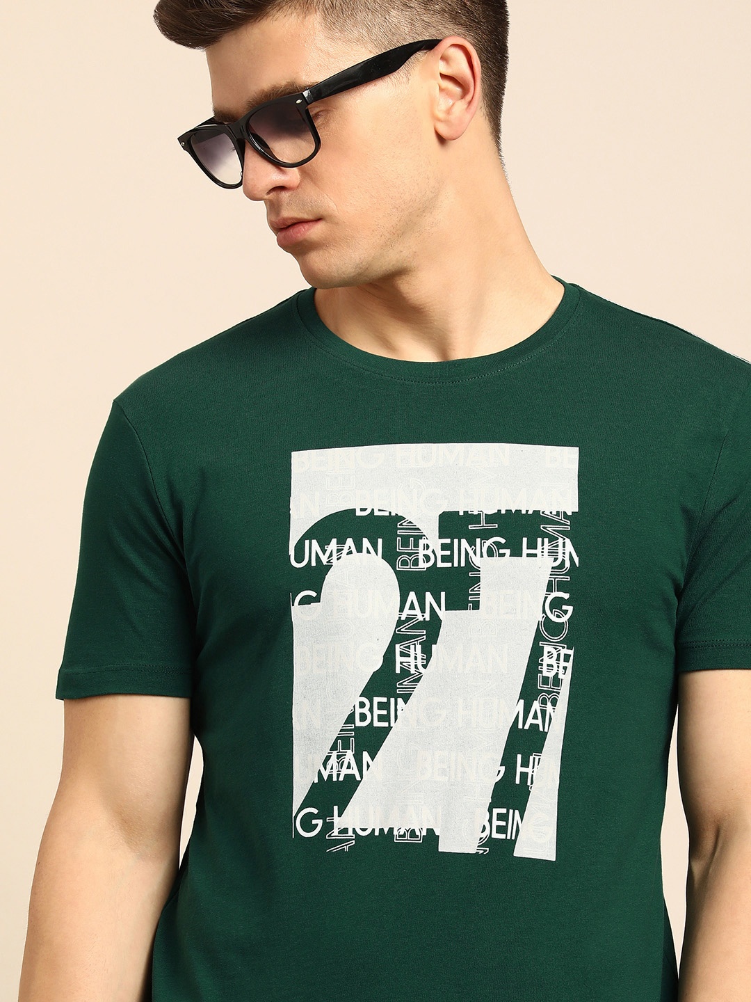 

Being Human Men Teal Green Typography Printed Pure Cotton T-shirt
