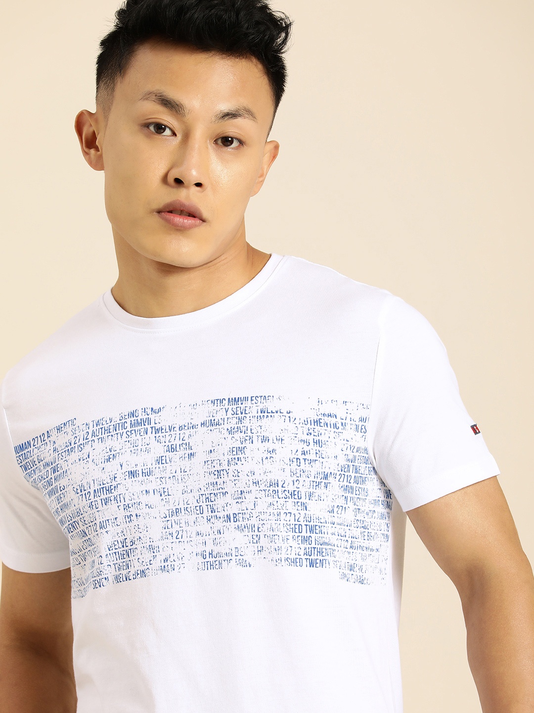 

Being Human Men White & Blue Typography Printed Pure Cotton T-shirt