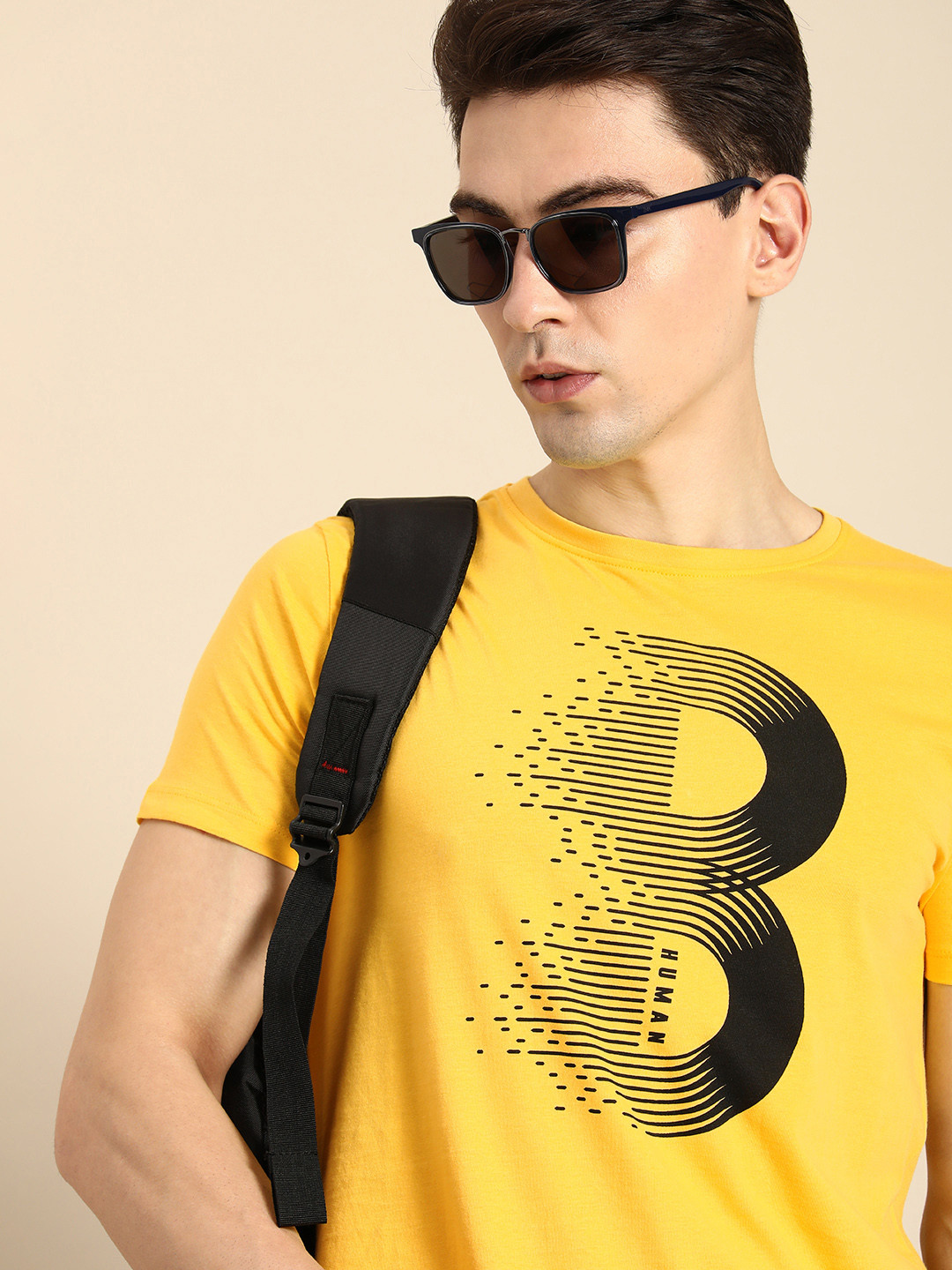 

Being Human Clothing Men Pure Cotton Brand Logo Printed Round Neck T-shirt, Yellow