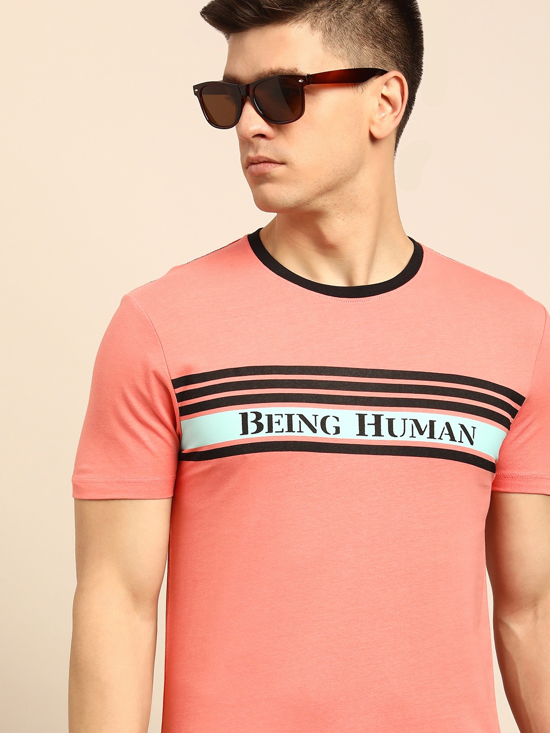 

Being Human Men Coral Pink Typography Printed Pure Cotton T-shirt