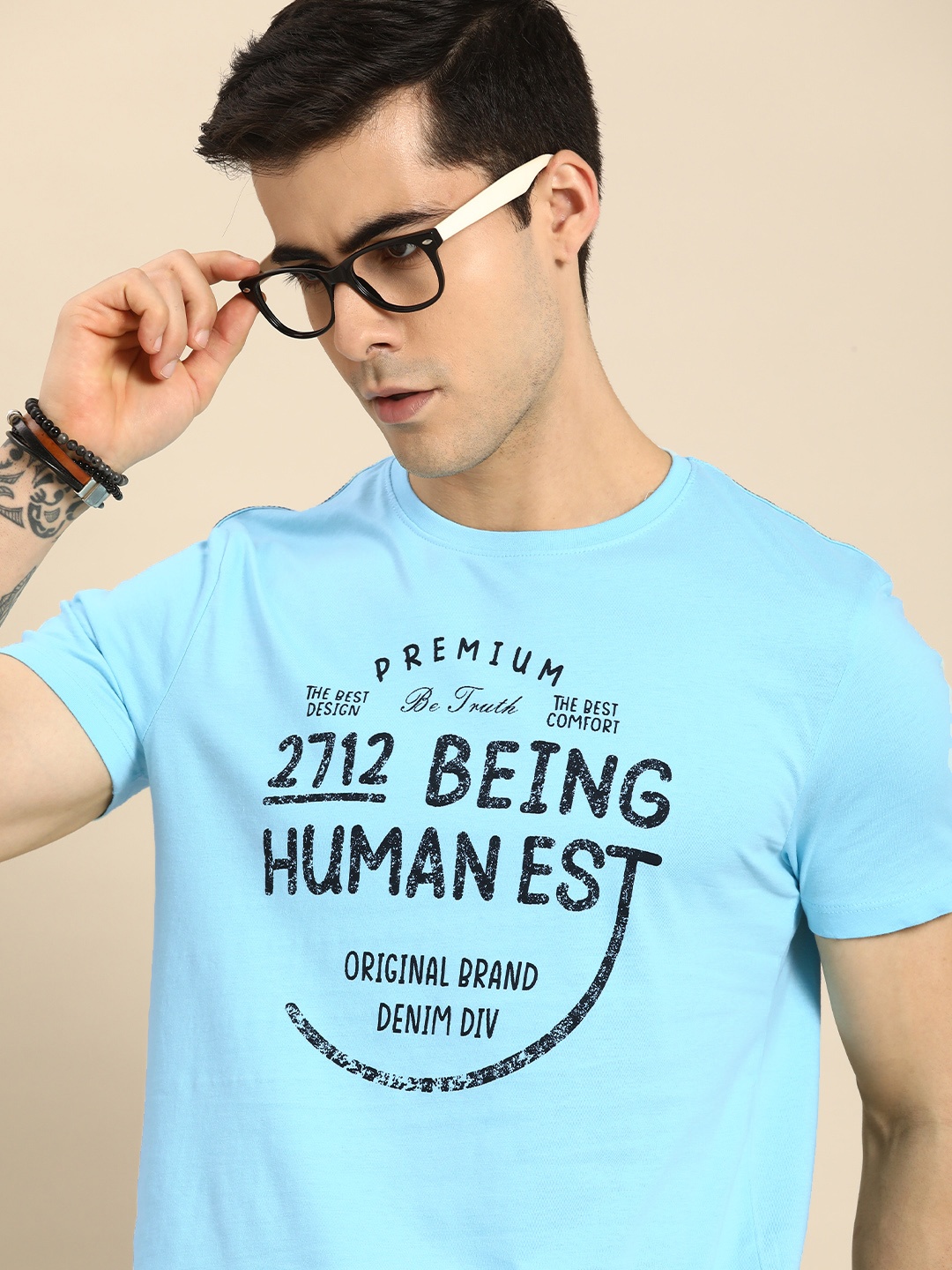 

Being Human Men Blue Typography Printed Pure Cotton T-shirt