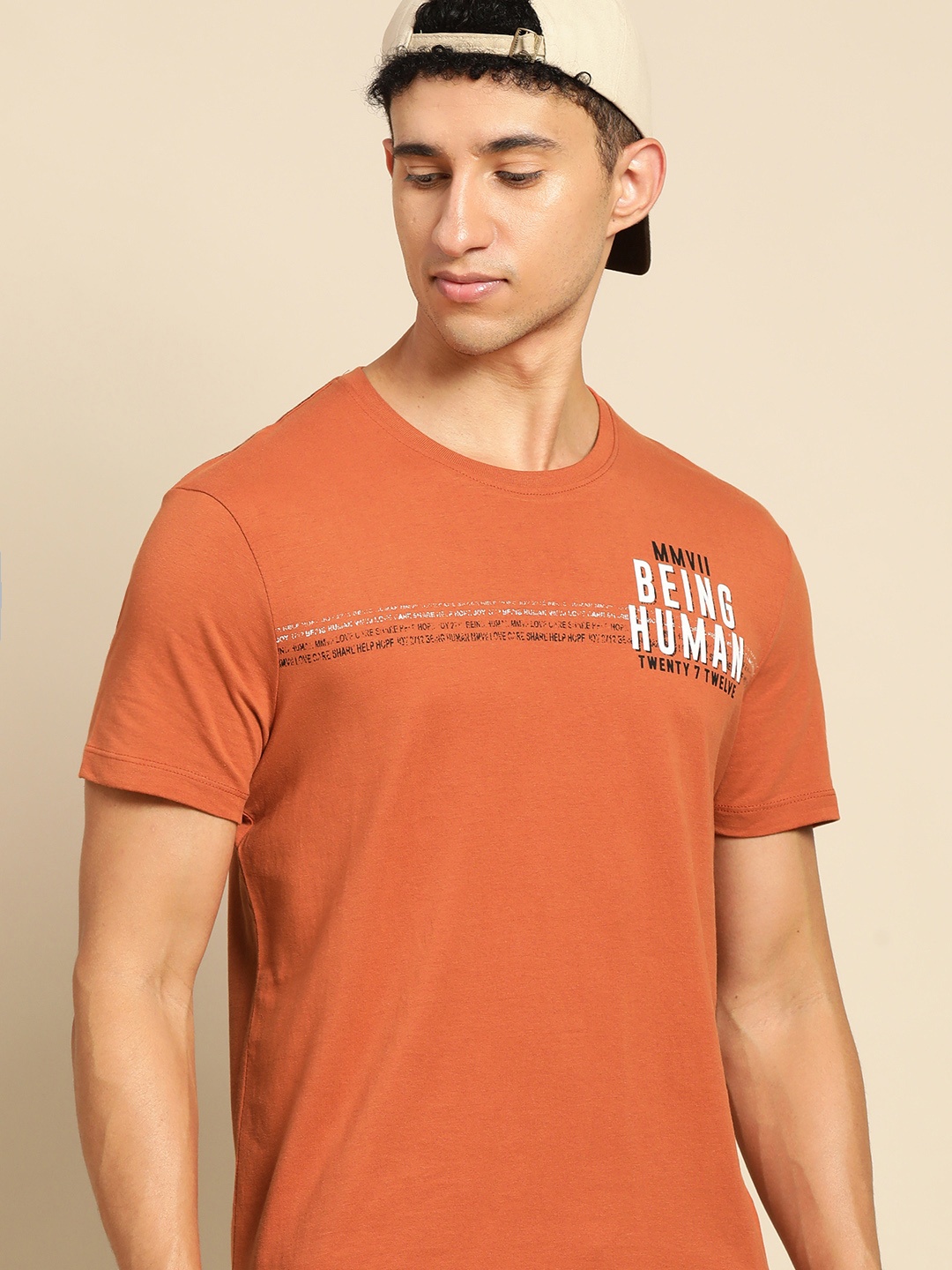 

Being Human Men Brown Brand Logo Printed Pure Cotton T-shirt