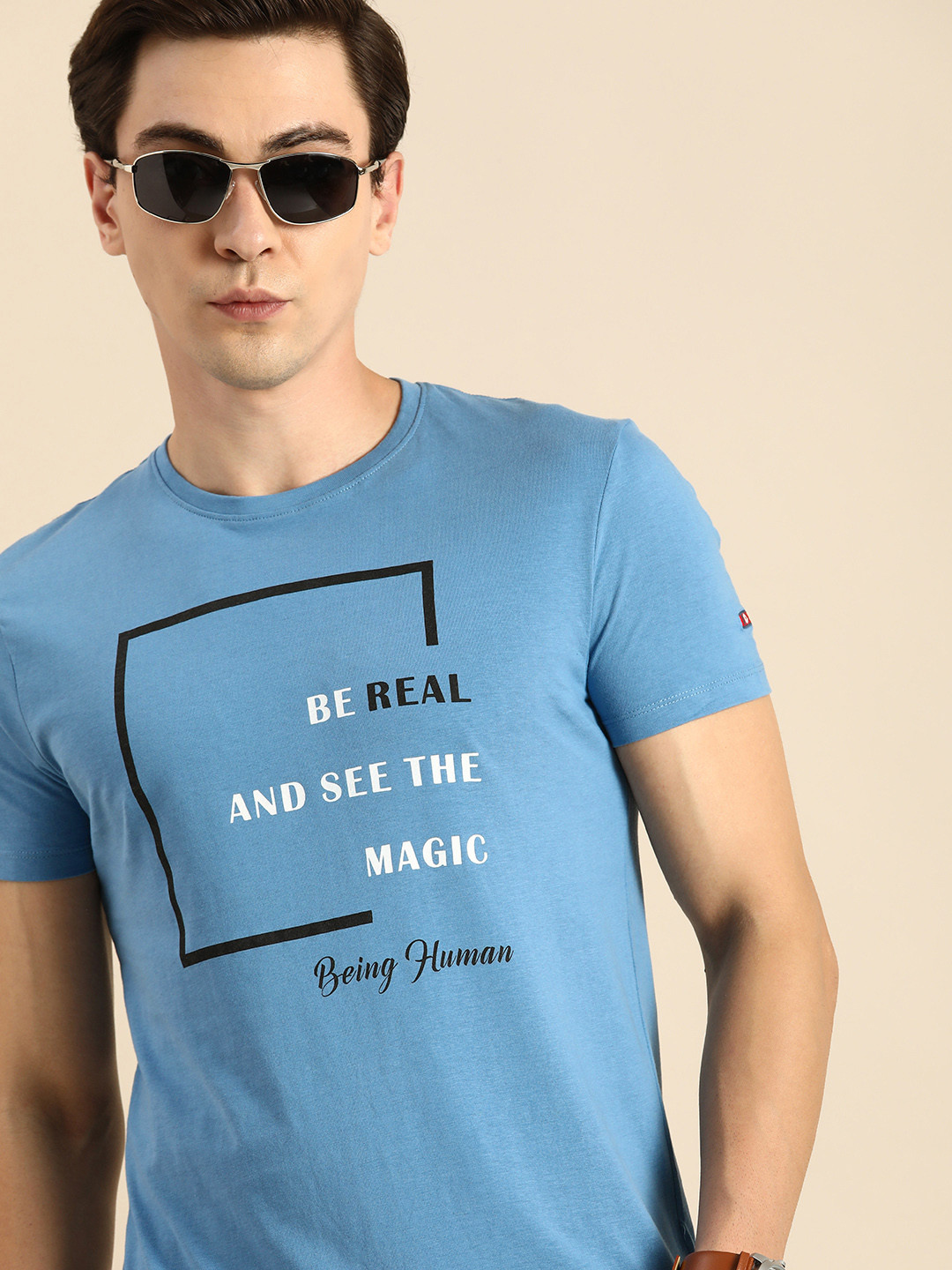

Being Human Clothing Men Blue Typography Printed Slim Fit Pure Cotton Casual T-shirt