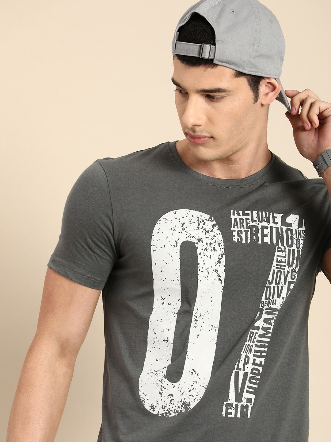 

Being Human Men Typography Printed Pure Cotton T-shirt, Grey