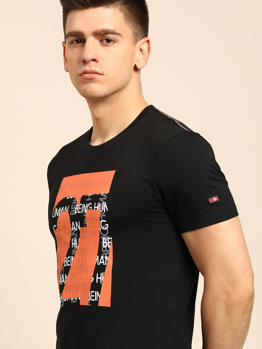 

Being Human Men Black Brand Logo Printed Pure Cotton T-shirt